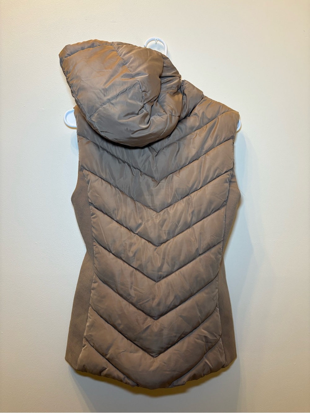 Zara Taupe Quilted Hooded Puffer Vest